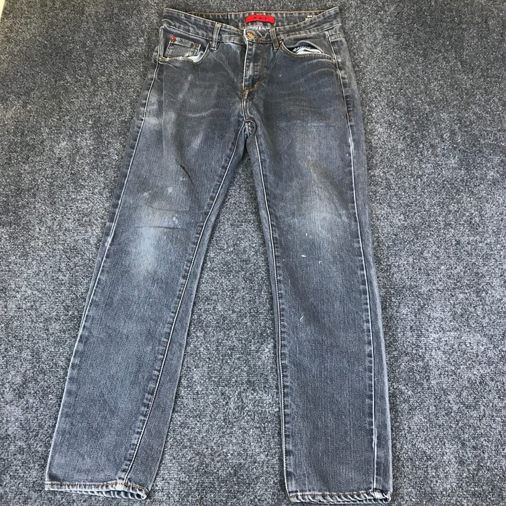MBX Jeans Mens 30x30 Gray Denim Stretch Mid Rise Whiskers Slim Fit Skinny Leg